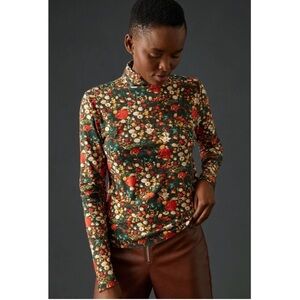 Maeve Anthropologie Floral Mock Neck Top Fitted Boho Cottagecore M